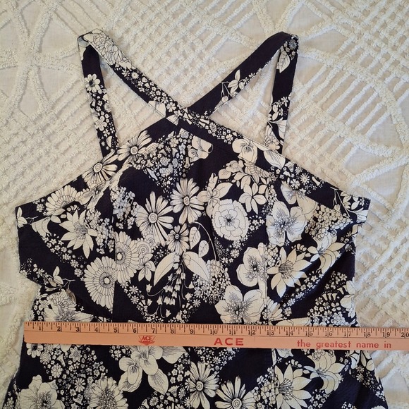 Anthropologie Maeve Blue White Floral Halter Wide Leg Jumpsuit 14 Petite NWT - Picture 7 of 13